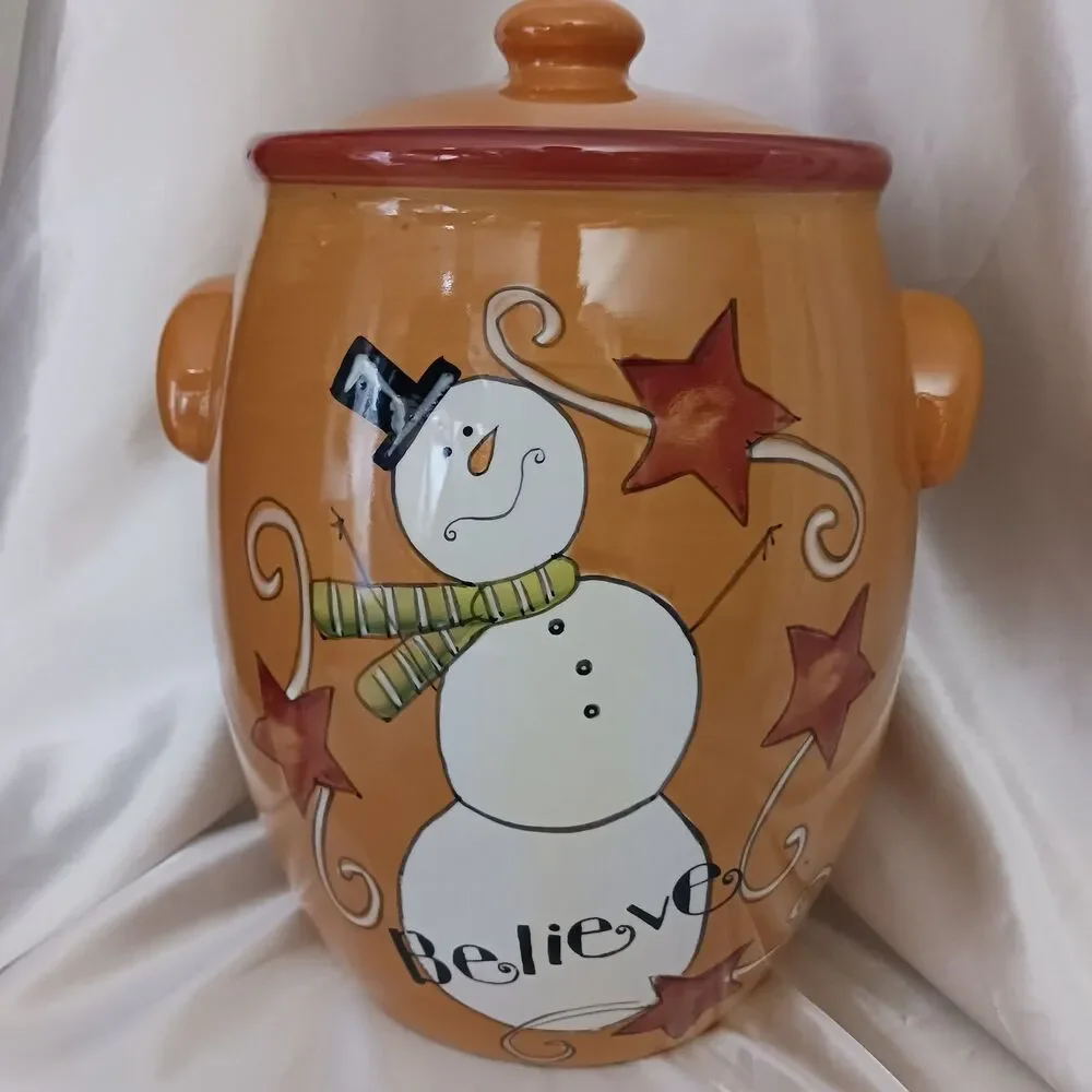 REDWARE BELIEVE SNOWMAN COOKIE JAR